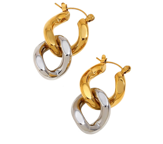 Gold & Silver Linked Hoop Earrings